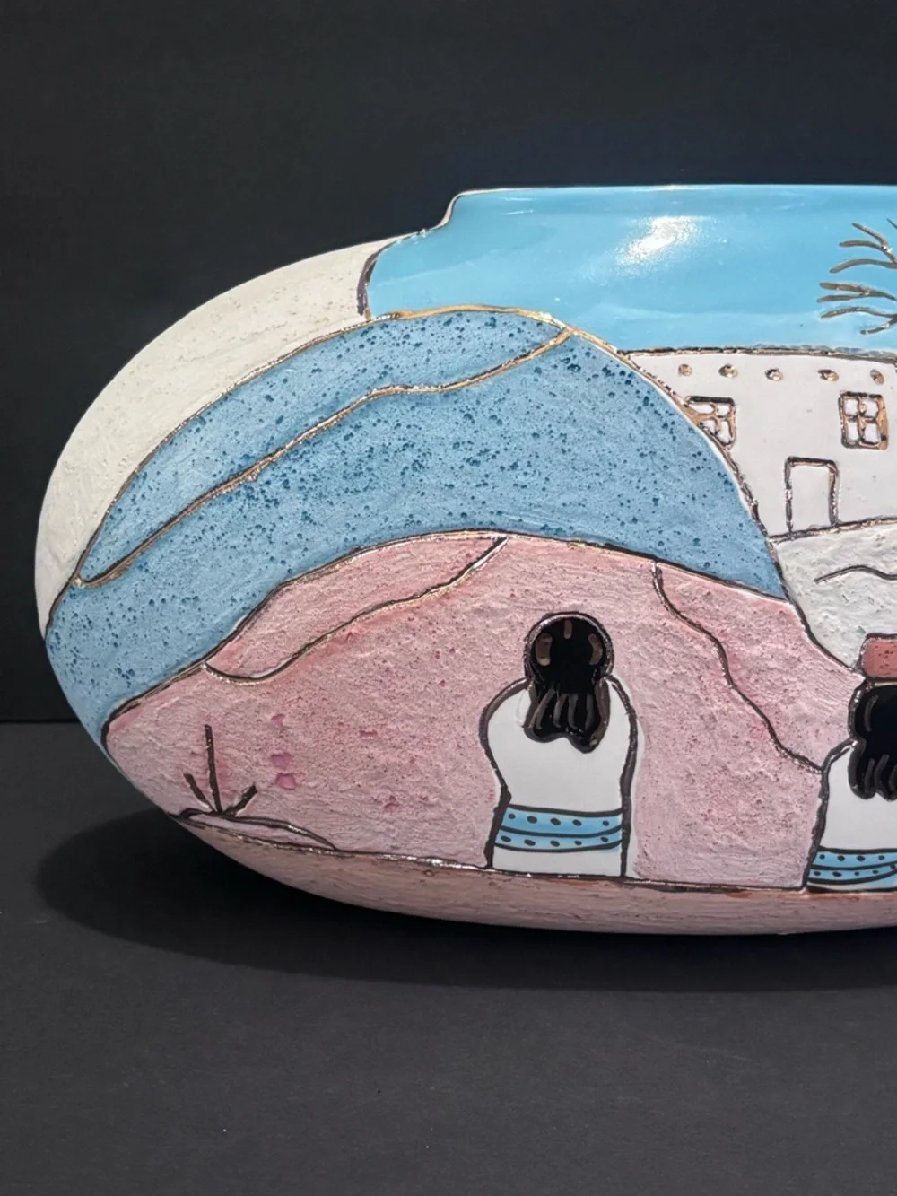 Vintage Hand-Painted Mexican Village Art Ceramic Flower Vase by Guna - Picture 3 of 10